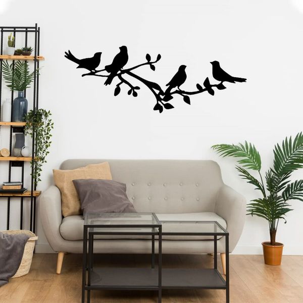 1Pc Bird On The Branch Modern Black Metal Wall Hanging Wall Art for Home Decor