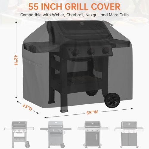 55 Inch Grill Cover, Fits for Weber Charbroil Nexgrill Kenmore Grills and More, Waterproof Durable BBQ Cover UV-Resistant Outdoor Grill Cover with Adjustable Buckle, Black