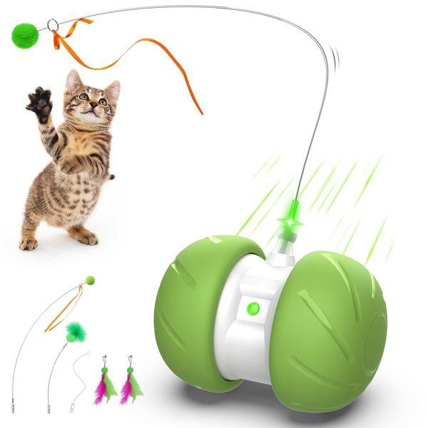 Saolife Interactive Cat Toys for Indoor Cats, Motion Activated Cat Toys, Automatic Cat Toy with Extra Long Feather Wand, Cat Mouse Toys, USB Rechargeable (Green)