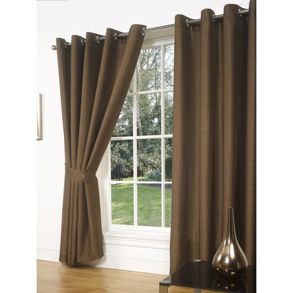 Faux Silk Eyelet Curtains - Chocolate - 66x72"/168x183cm
