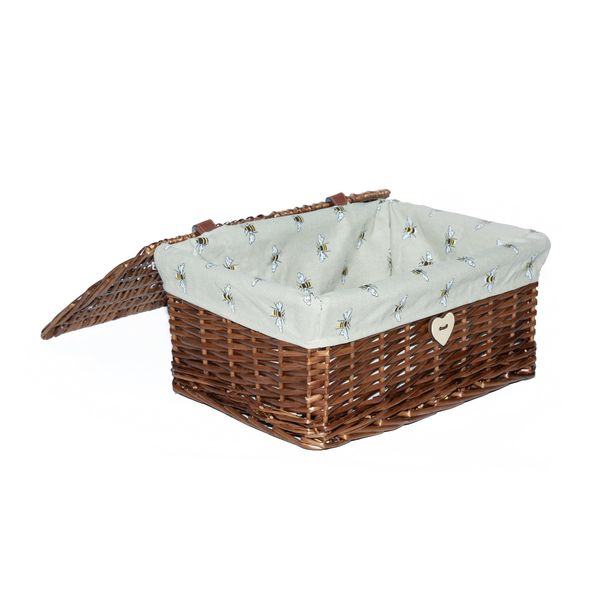 Natural Wicker Storage Basket With Lid Underbed Storage Gift Basket (Brown, Medium)