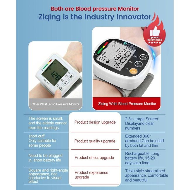 Ziqing Wrist Automatic Blood Pressure Monitor Machine Heart Rate Monitor