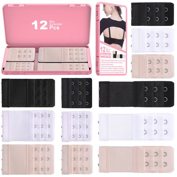 Comfortable Bra Extender, Bra Extension with Storage Case, Soft and Elastic Bra Closure Extension for all Common Bra Models, Black, White or Beige, 3 or 3 Hook Rows to Choose