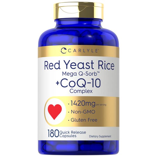 Red Yeast Rice with CoQ10 Complex 1420mg | 180 Capsules | Non-GMO | by Carlyle