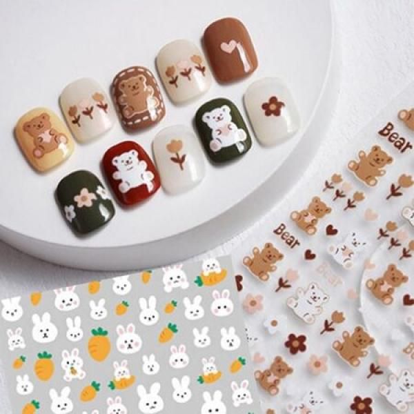 Nail Art Cute Bear Character Nail Sticker 4 Types_MC