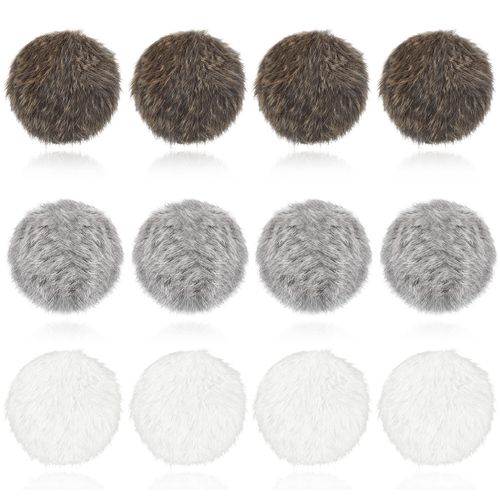 LEIFIDE 12 Pieces Real Rabbit Fur Pom Pom Cat Toy Fluffy Cat Pom Pom Balls Soft Fuzzy Cat Rattle Balls for Kitty Pets Kitten Chase Quiet Play, 3 Inches in Diameter (Gray, Coffee, White)