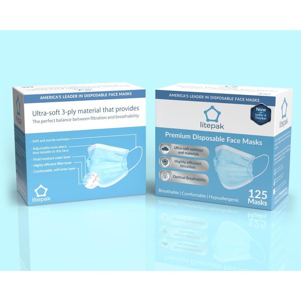 125-Pack Disposable Face Mask Premium Comfort Earloops with Dispenser Box