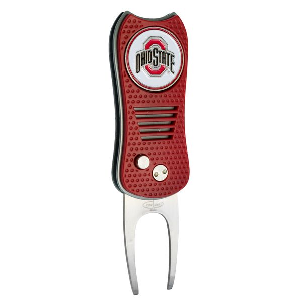 Team Golf NCAA Ohio State Buckeyes Retractable Divot Tool with Double-Sided Magnetic Ball Marker, Features Patented Single Prong Design, Causes Less Damage to Greens