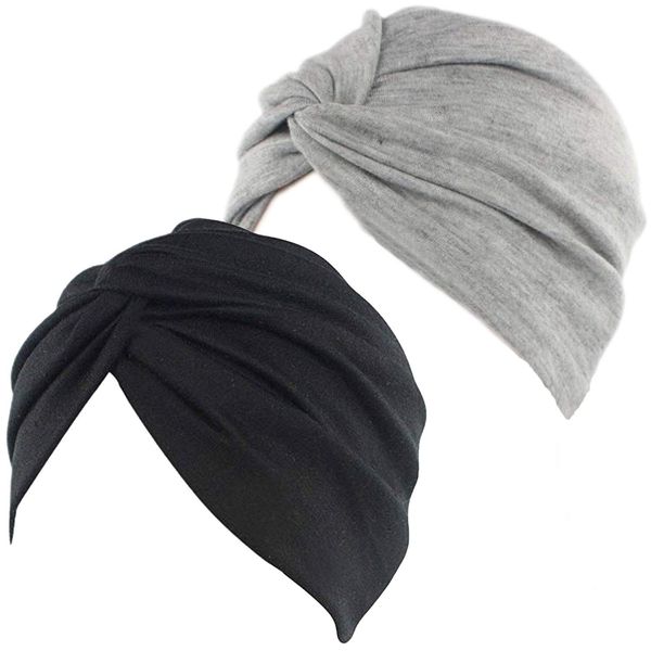 beifon 2 Pieces Womens Elastic Cotton Turban Beanie Hats Soft Print Hair Turban Scarf Pre Tied Head Warp Coverings Fashion Stretch Sleep Cap for Hair Loss Girls Ladies