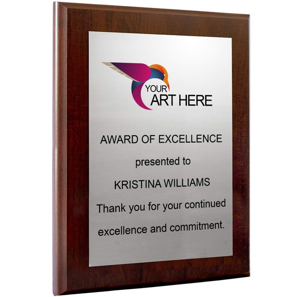 Custom Aluminum Metal Award Plaque with Full Color Printing - Include Photos Or Logos and Your Personal Text (9 x 12", Coated Cherry Board w/Silver Metal)