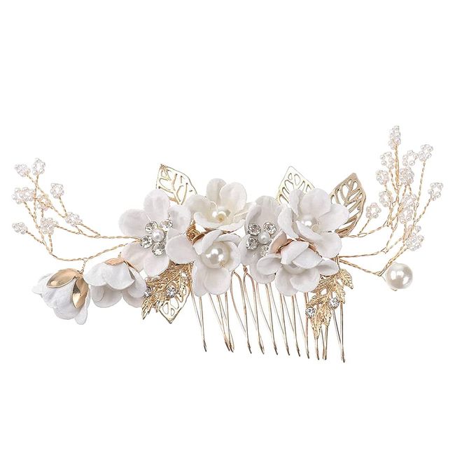 AVILMORE Flower Pearl Hair Comb Hair Accessories Bridal Wedding Party Bride Headdress Hair Ornament (White)