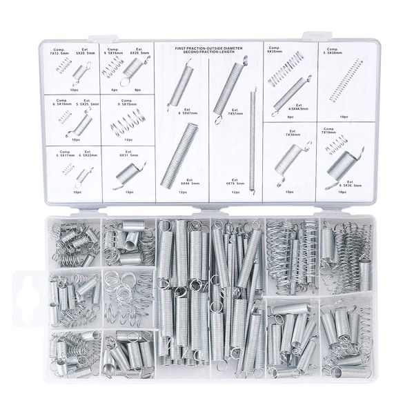 200 Pieces Tension Springs Assortment, Compression Springs, Assorted Extension Springs, Spiral Springs Kit, Metal Extended Compressed Springs Set with Storage Case