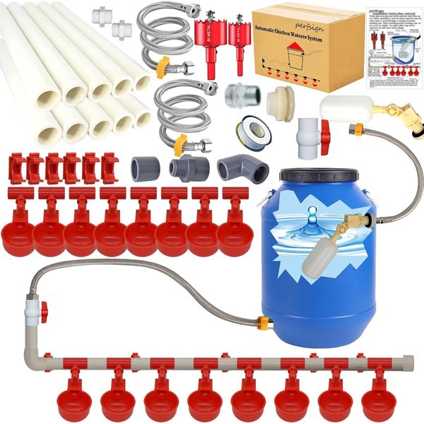 Pipeline Automatic Chicken Waterer System Set (58 Pc) Chicken Water Cups,Chicken