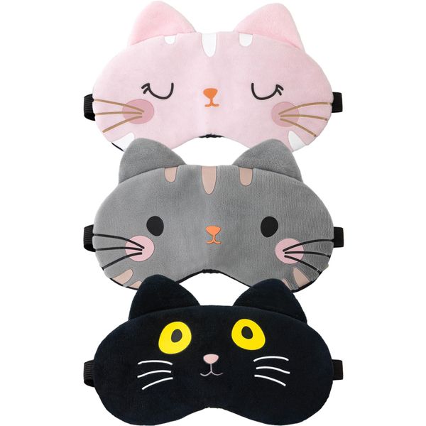 3 Pcs Eye Mask for Sleeping, Kids Sleeping Mask Cat Skin-Friendly Eye Mask for Sleeping Women Men Kids with Adjustable Strap