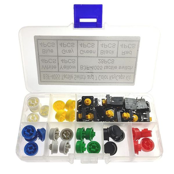YFFSFDC Tactile Button Switch Touch Switch 28pcs 12x12mm Push Button Switch Cap Push Button Tact Cap Switch Plastic Colorful 7 Colors Button Caps