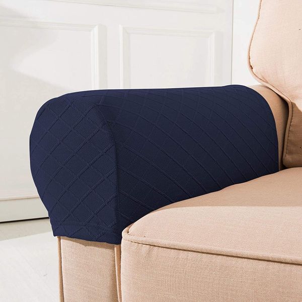 NEKOSUKI Arm Rest Covers, Set of 2 Stretch Diamond Pattern Armchair Couch Stretch Armrest Chair Covers for Furniture Protector, Anti-Slip Sofa Chair Arm Caps Spandex Polyester Slipcovers (Navy)