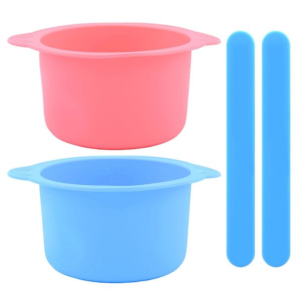 2Pcs/set Silicone Wax Warmer Liner,with 2 Pcs Wax Spatula Sticks, Non-Stick Wax Liner,Silicone Wax Bowl for Wax Warmer for Hair Removal(pink,blue)