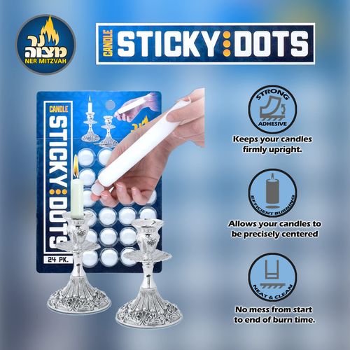 Ner Mitzvah Candle Sticky Dots - Candle Wax Dots - Candle Accessories - 48 Dots