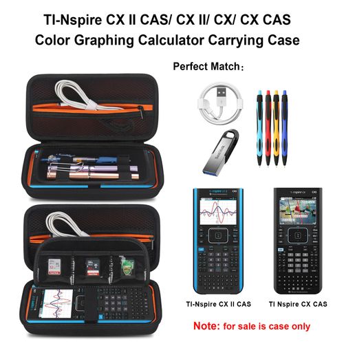 Elonbo Carrying Case for Texas Instruments TI-Nspire CX II CAS/CX II/CX/CX CAS Color Graphing Calculator, Extra Zipped Pocket Fits USB Cables and Accessories, Black