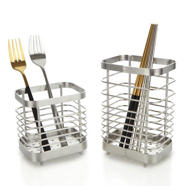 [Set of 2] Cutlery Stand, Chopstick Stand, Drainer, Kitchen Tool Stand, Will Not Collap, 3.9 x 3.0 x 5.9 inches (10 x 7.5 x 15 cm), Size (M Size) Chopsticks Rack, Stoneless Chopsticks Holder, Dish