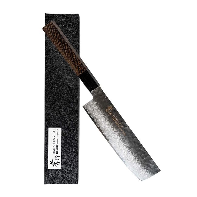 Takayuki Sakai [Knife Brand Used by Professional Chefs] Damascus Nakiri Knife, 6.3 inches (160 mm), V Gold No. 10 vg10, 33 Layer Hammered Hammered Pattern, Aoki Hamono Manufacturing (Model No.