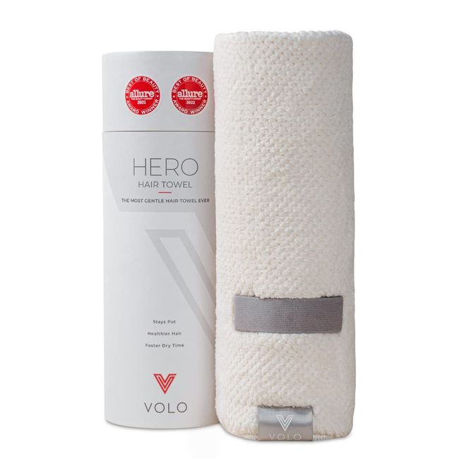 VOLO Hero Salt White Hair Towel | Ultra Soft, Super Absorbent, Quick Drying Nanoweave Fabric | Reduce Dry Time by 50% | Large Towel Wrap for All Hair Types | Anti Frizz & Anti Breakage | Microfiber