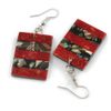 50mm L/Black/Red Rectangular Shape Sea Shell Earrings/Handmade/Slight Variation In Colour/Natural Irregularities