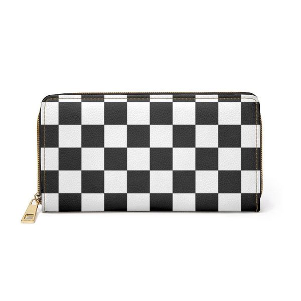 Womens Wallet, Zip Purse, Black & White Checker - One size