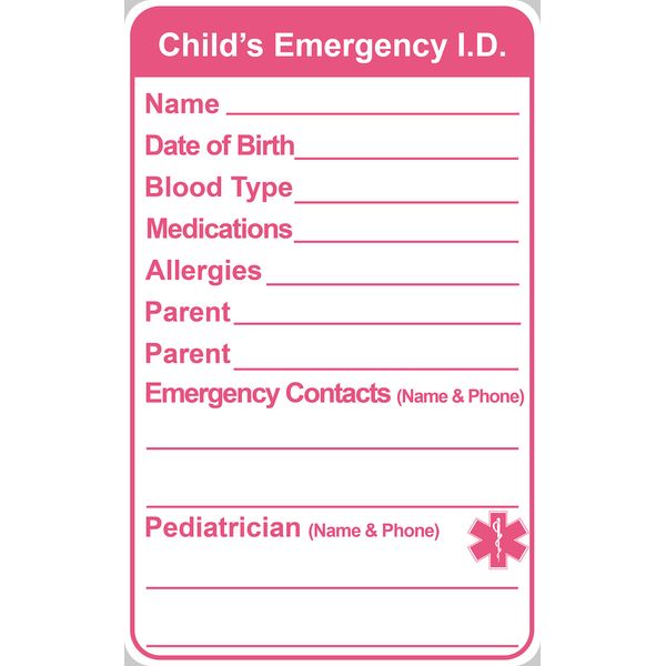 2.5x4 inch 10PCS Pink Infant in Case of Emergency Child Emergency Contact Car Seat Safety Alert Attachment Tag Stickers Child Emergency Sticker ICE Labels