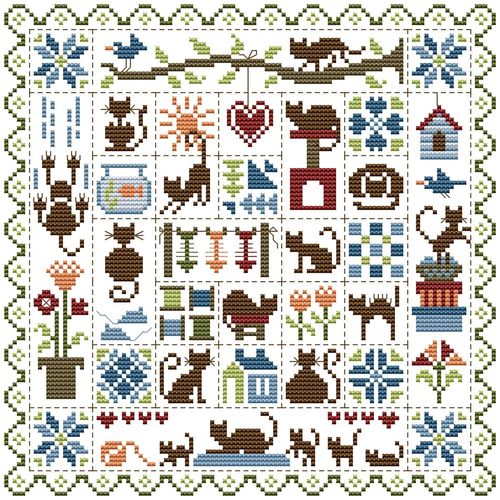 Howie's Needlepoint Cross Stitch Kits, 14CT Pre-Printed Halloween Pattern Embroidery Kits, Full Range of Stamped Starter Needlework Kits (Winter Kitten, 11.42 x 11.42 inch)