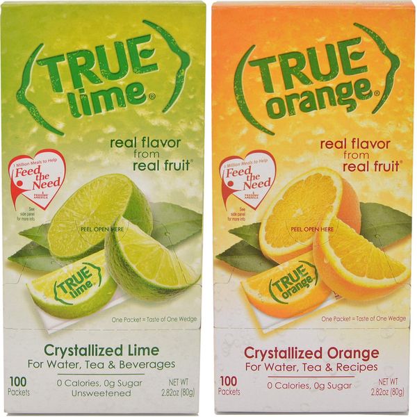 True Lime and True Orange Bulk Dispenser Packets 100ct (2pk Variety). Sugar Free, Natural Flavored Water Enhancer, Packets Are Great Powdered Drink Mix for Paleo Diet, Atkin's Diet.