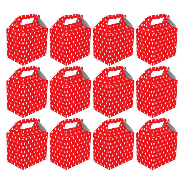 VALUE PACK 12 x Red Polka Dot Paper Lunch Box Going Home Present Picnic Boxes