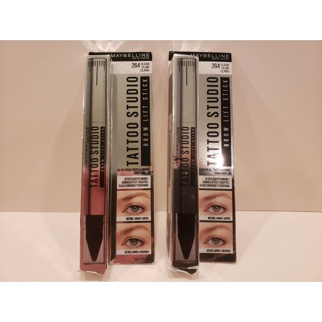 Maybelline~Lot of 2~Tattoo Studio Brow Lift Stick~#264 Clear~.038ozEACH~NIB