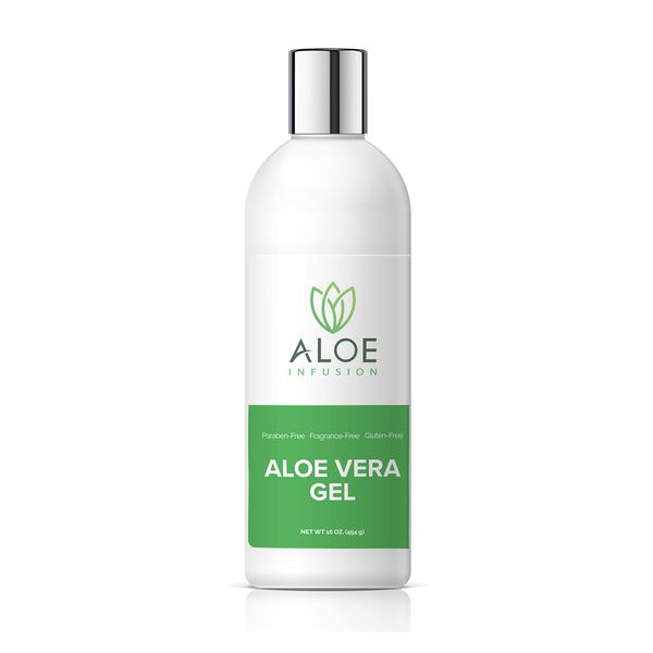 Aloe Infusion Organic Aloe Vera Gel - Deeply Hydrating, Skin Nourishing After Sun Skin Care for Face, Body and Hair - Sunburn, Redness and Itchy Skin Relief - Made in the USA - 16 Oz