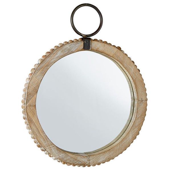 Beaded Hanging Mirror, 14.5" Dia x 18"L x 1.5"D, Wall Mirrors, Set of 1