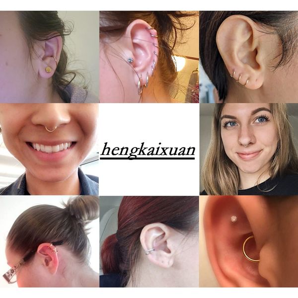 hengkaixuan 14G Nose Hoop Rings Rose Gold 316L Surgical Steel Clicker Segment Seamless Clicker Tragus Cartilage Helix Daith Tragus Hoop 14mm Earrings Piercing Jewelry