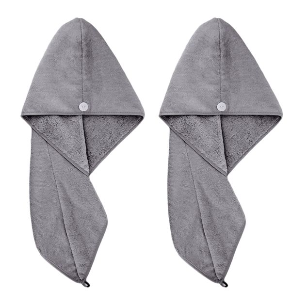 POLYTE Microfibre Hair Turban Wrap Drying Towel, 30 x 71 cm, 2 Pack (Dark Gray)