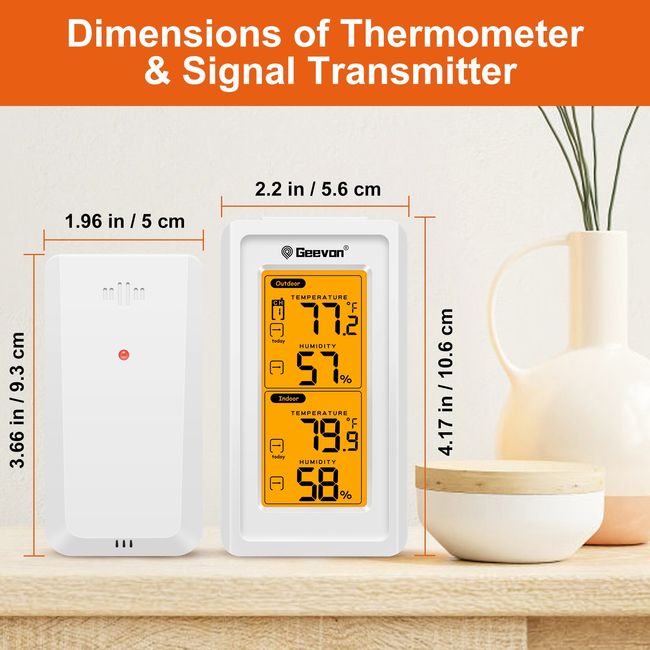 Geevon Indoor Outdoor Thermometer Backlight Digital Wireless