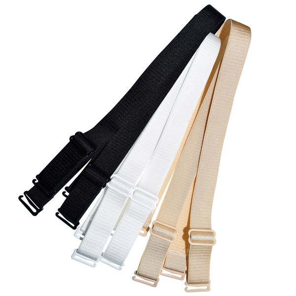 DoHope 18mm Width Band Shoulder Bra Straps Elastic Adjustable Black White Beige 3 Pairs