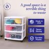 HOMZ 3-Drawer Cart Organizer with Removeable Wheels, Medium, White & Clear