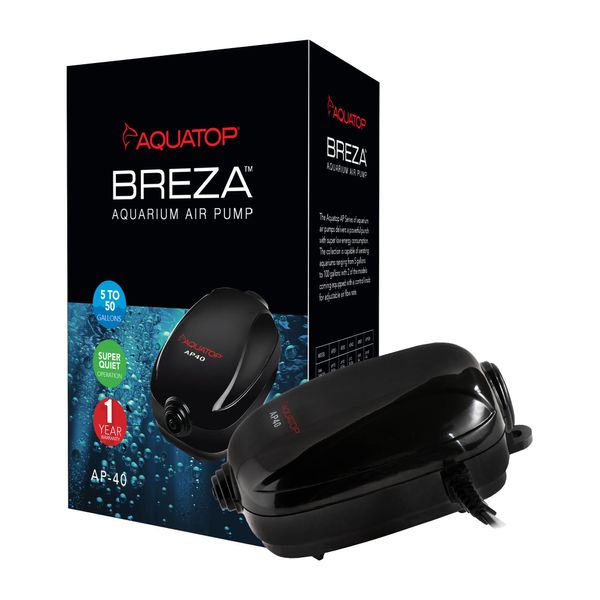 Aquatop Breza Aquarium Air Pump Single Outlet, Hi/Low output, Super Quiet, up to 50 Gal Fish Tank, AP-40