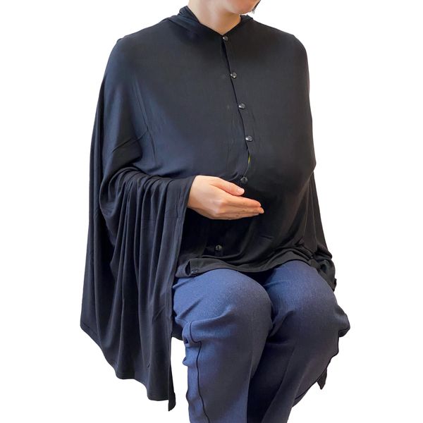 Pharmee Nursing Cape, Large Size, 360° Safe, Multi-functional, Stretchable, Poncho, Stole, Cotton, Buttons, Maternity (Black)