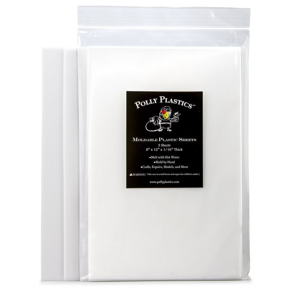 Polly Plastics Thermoformed Plastic Sheets | 8" x 12" x 1/16" | For Cosplay, Crafts, Art Projects | Paintable (3 Sheets)