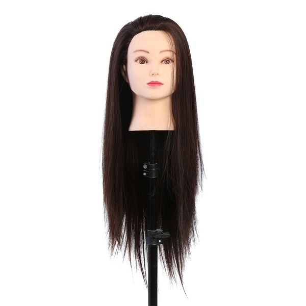 Training Head, Makeup Practice Head Hair Styling Manikin Cosmetology Doll Head Mannequin Head Hairdresser Training Head Synthetic Fiber Hair Hairdressing Model with Free Clamp, Blond Dark Brown