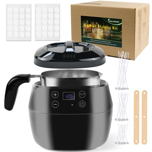 VALLYDOM Wax Melter, Candle Making Kit, Wax Pot 1000ml Capacity, Candle Jars for Making Candles, Wax Melter for Candle Making, with Candle Wicks, Sticks, Candle Wick Stickers