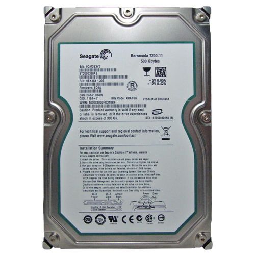 Seagate ST3500320AS Barracuda 7200.11 500 GB SATA 32 MB Cache Bulk/OEM Hard Drive