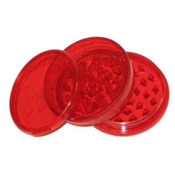 Plastic Herb Grinder 3 Part Non Magnetic Shark Teeth Assorted Colours (RED)