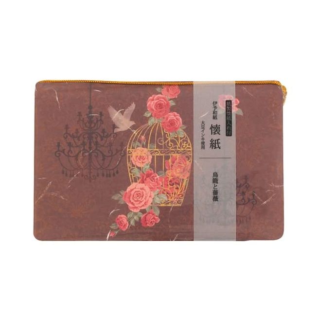 kimono Beauty No.3505 Kaishi with Case, Birdcages and Roses, 6.9 x 5.7 inches (175 x 145 mm), Pack of 20