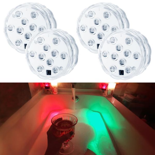Dobertry Bathtub Lights, Battery Powered Underwater Glow Light for Bathtime Bath Tub Spa Light Bathroom Shower Light, Bath Accessories for Women Relaxing, Remote Control Color Changing, RGB, 4pcs