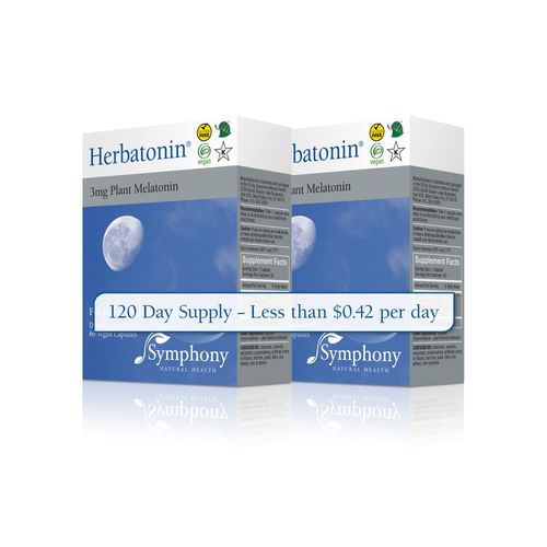 Herbatonin 3mg - The First Natural Plant Melatonin Adult Sleep Aid, Circadian Rhythm Support for Jet Lag, Shift Work, General Sleeplessness - 120 Pure Vegan Capsules (120 Day Supply)